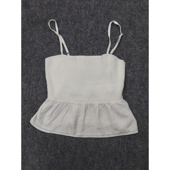 Abercrombie & Fitch Tops - Abercrombie & Fitch Tank Top Women Medium White Spaghetti Strap Ribbed Ruffle‎